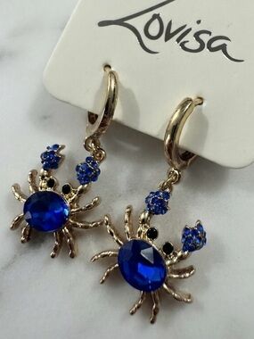 Lovisa Gold Dark Blue Diamante Crab Huggie Earrings